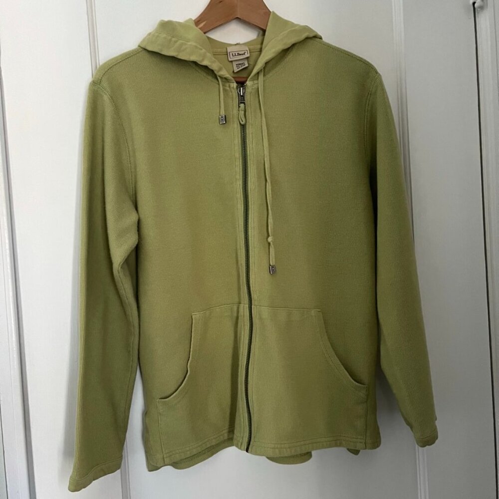 LL Bean Light Olive Waffle Knit Hoodie Size XS fits like L-- make an offer!